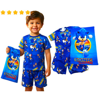 Pijama Menino Infantil SONIC Conjunto Manga Curta Personagem Meia Manga Dormir em Oferta na Shopee