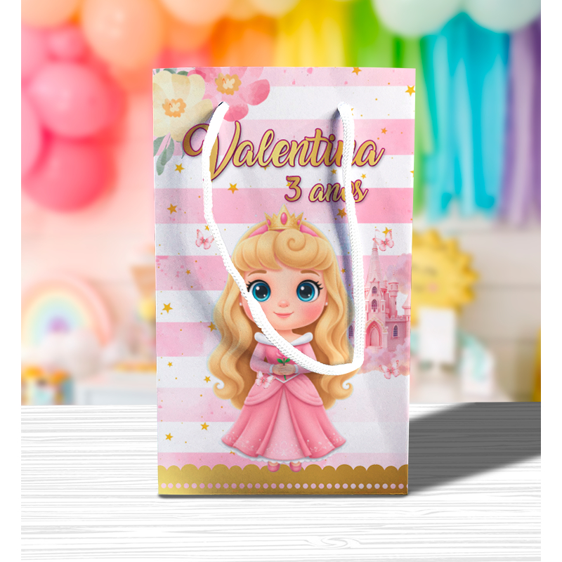 Sacolinha de Festa Bela Adormecida Cute Lembrancinha Personalizada Kit Festa Sacola Pé Princesa Princesas