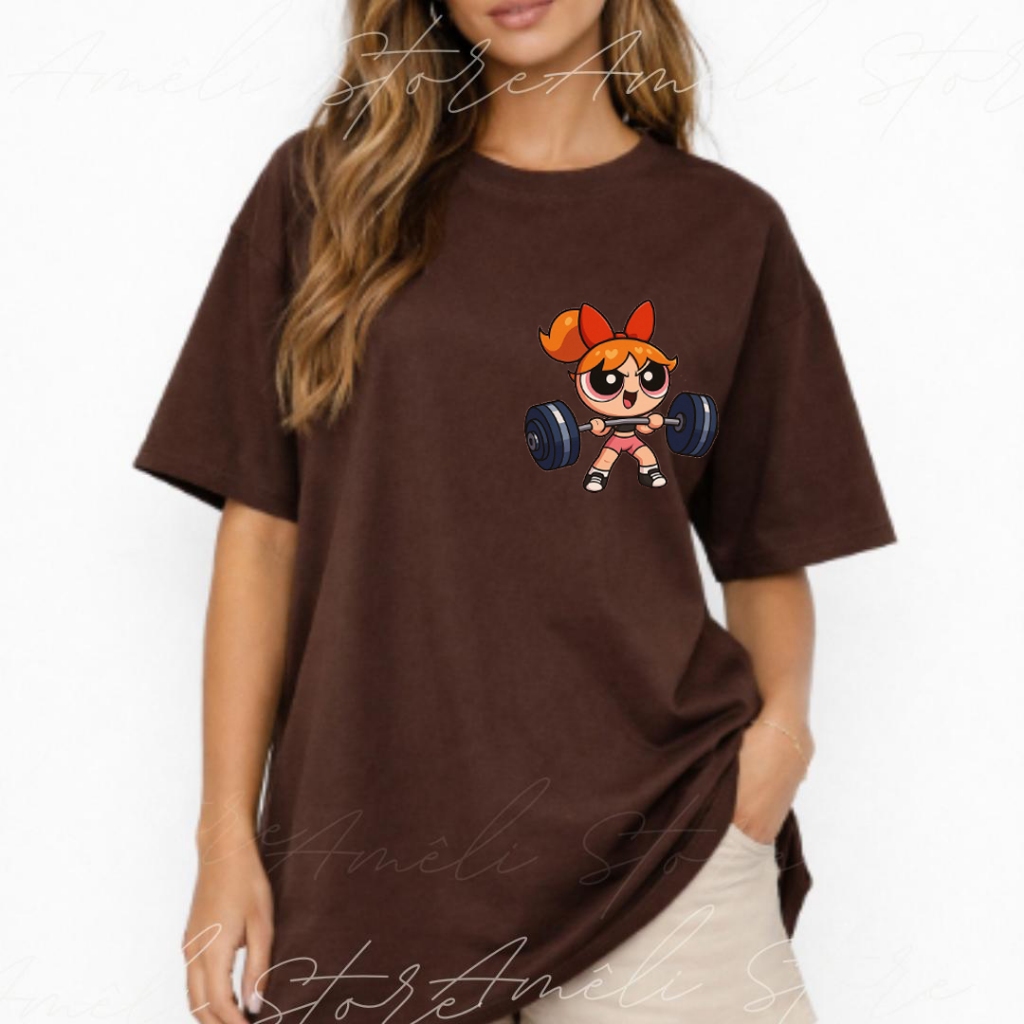 Camiseta Florzinha  Oversized Unissex Marrom Estampa Meninas Super Poderosas