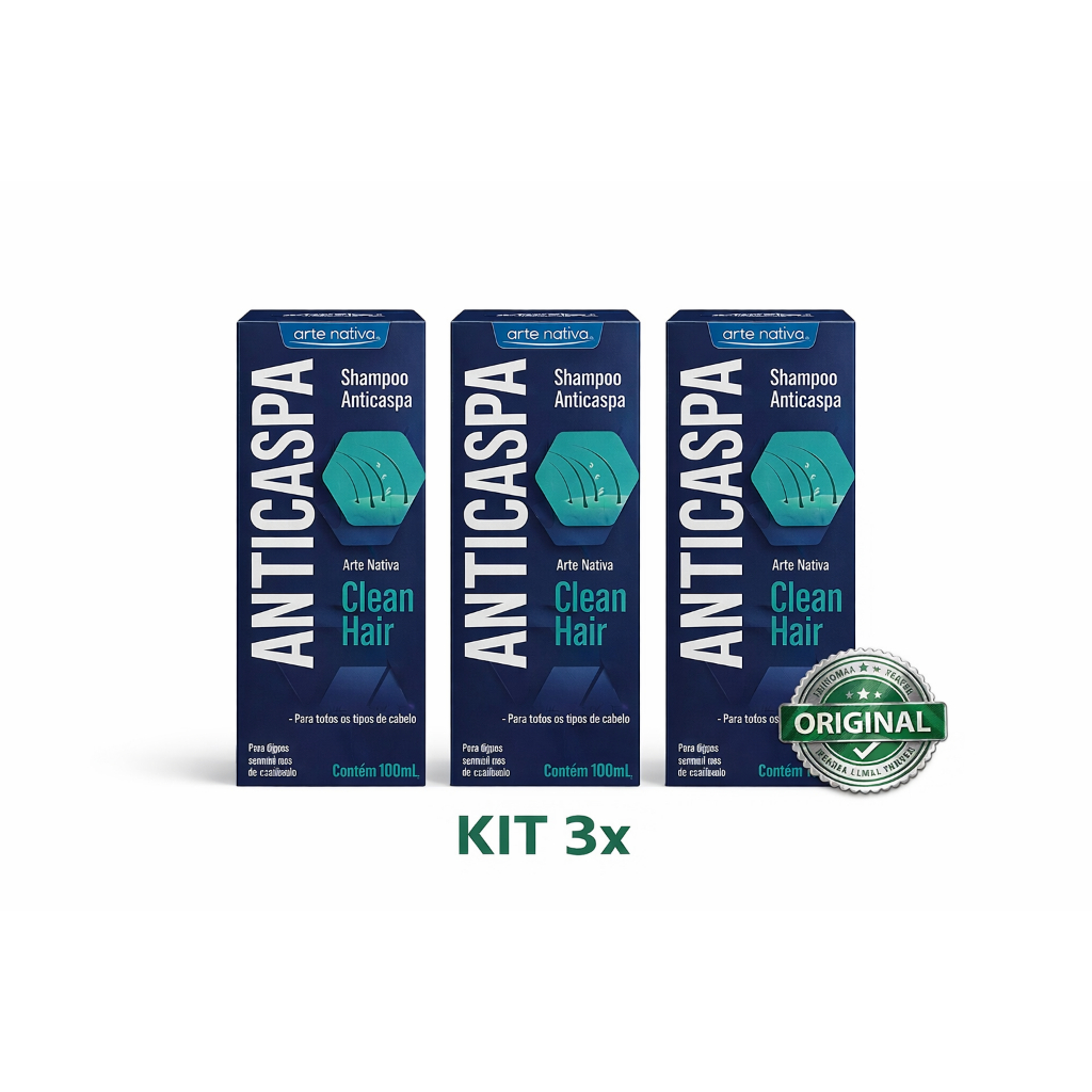 Kit 3x Shampoo Anticaspa Clean Hair 100ml Arte Nativa