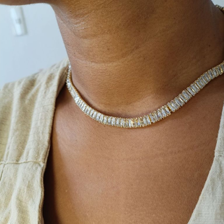Colar Riviera Cristal Folheado a Ouro 18k Cristal