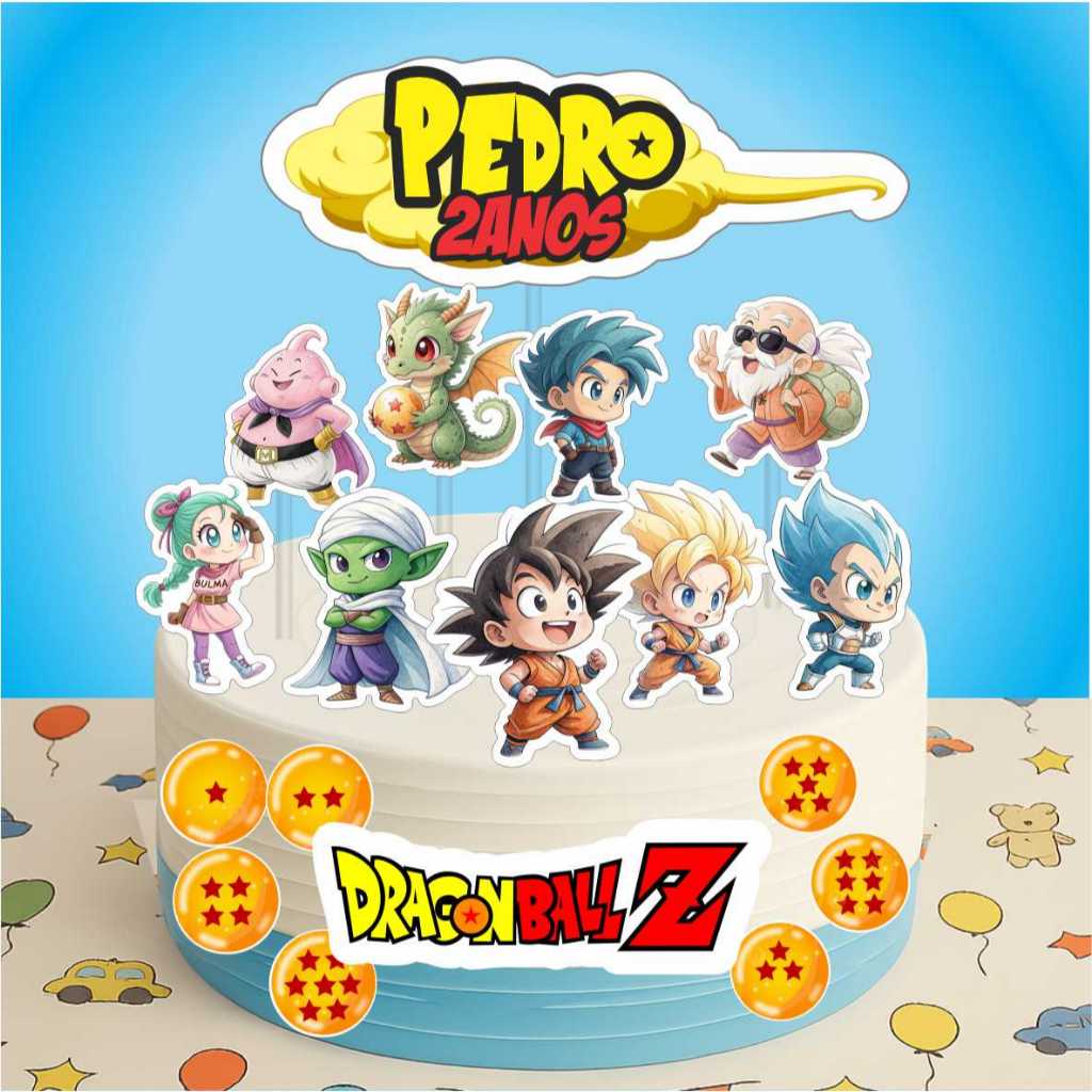 Topper Topo De Bolo Dragon Ball Z Personalizado 17 Peças