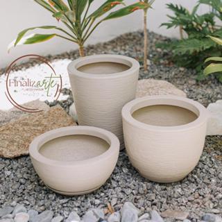 Kit Com 3 Vasos Decorativo de Planta Escovado Polietileno Com Prato Cone + Bojo + Bacia em Oferta na Shopee
