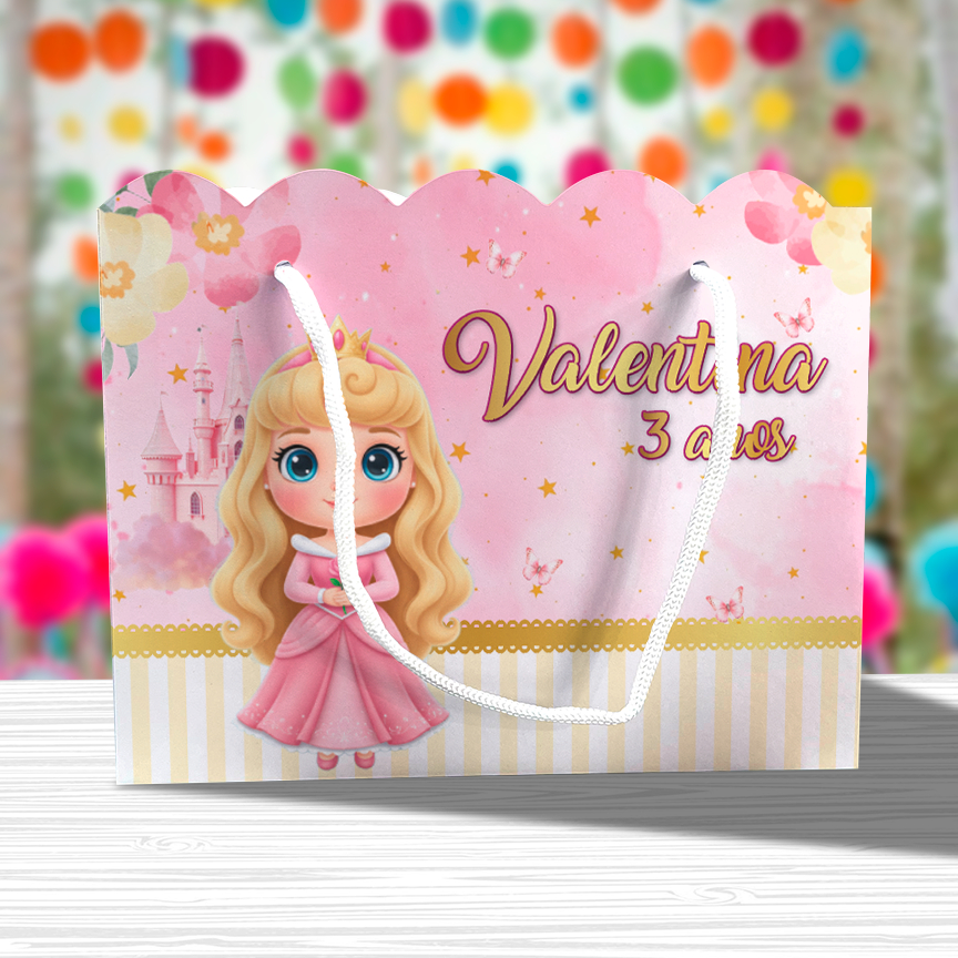Sacolinha de Festa Bela Adormecida Lembrancinha Personalizada Kit Festa Sacola Ondulada Princesa Princesas