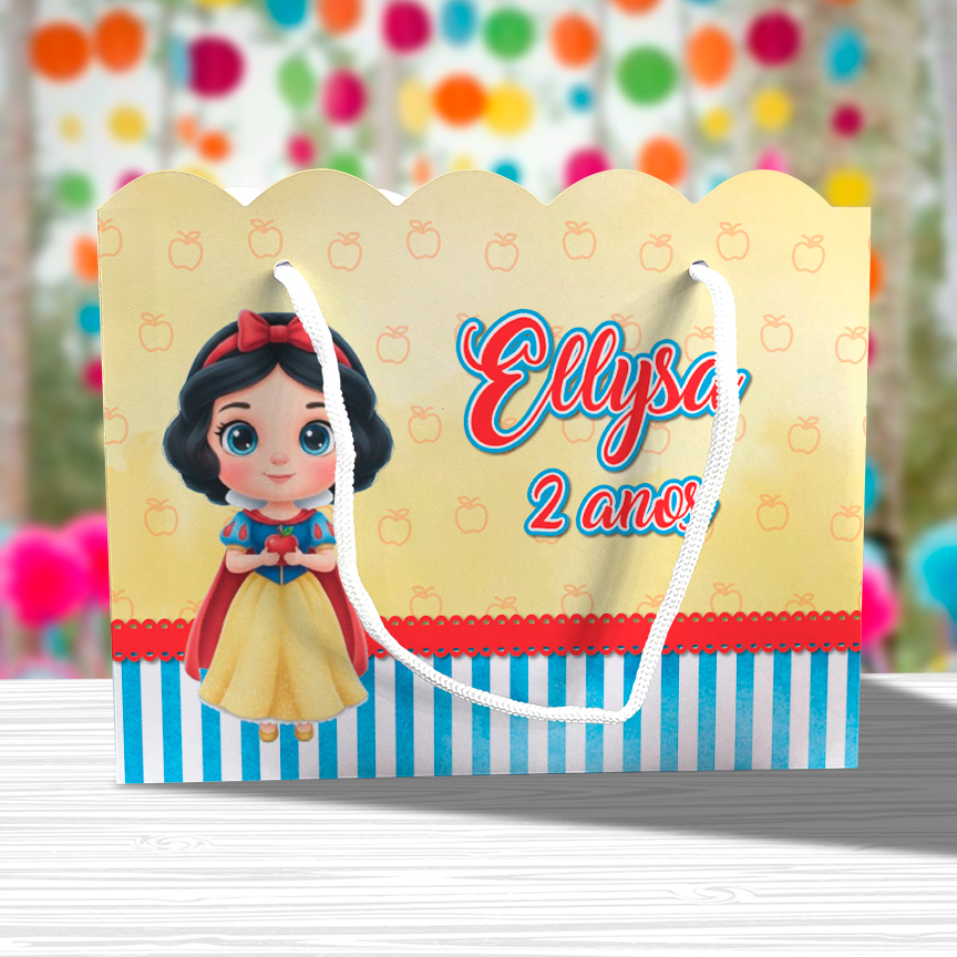 Sacolinha de Festa Branca de Neve Cute Lembrancinha Personalizada Kit Festa Sacola Ondulada Princesa
