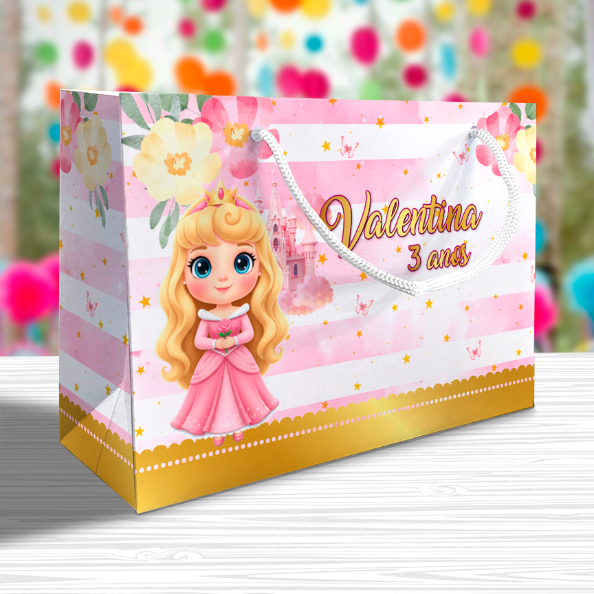 Sacolinha Bela Adormecida Cute Personalizada Festa  Lembrancinhas Kit Festa Princesa Princesas Sacola Deitada Reta