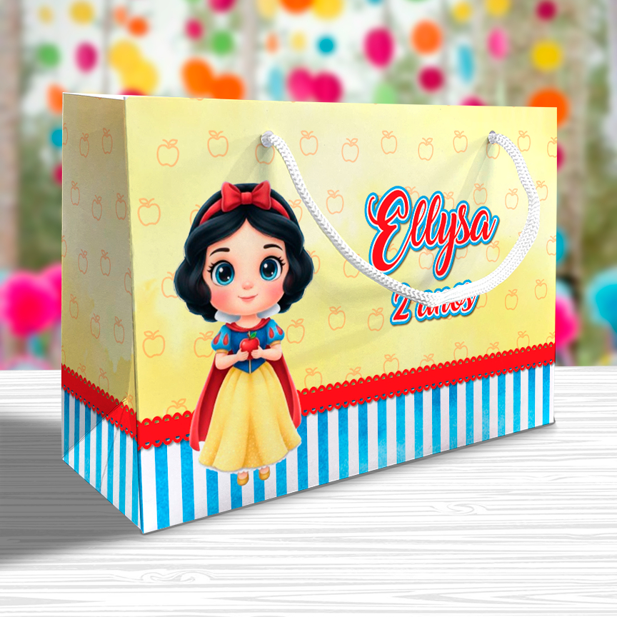 Sacolinha Branca de Neve Cute Personalizada Festa Lembrancinhas Kit Festa Princesa Princesas 7 Anões Sacola Deitada Reta
