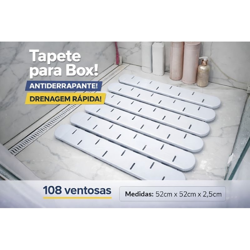 Tapete para Box de Banheiro Antiderrapante 52x52cm com 108 Ventosas – Não Tampa o Ralo em Oferta na Shopee