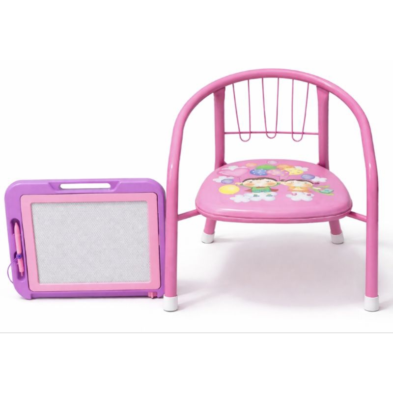 Cadeira de metal Infantil Rosa com Lousa Magnética | Kit Educativo Criança | Resistente e Portátil