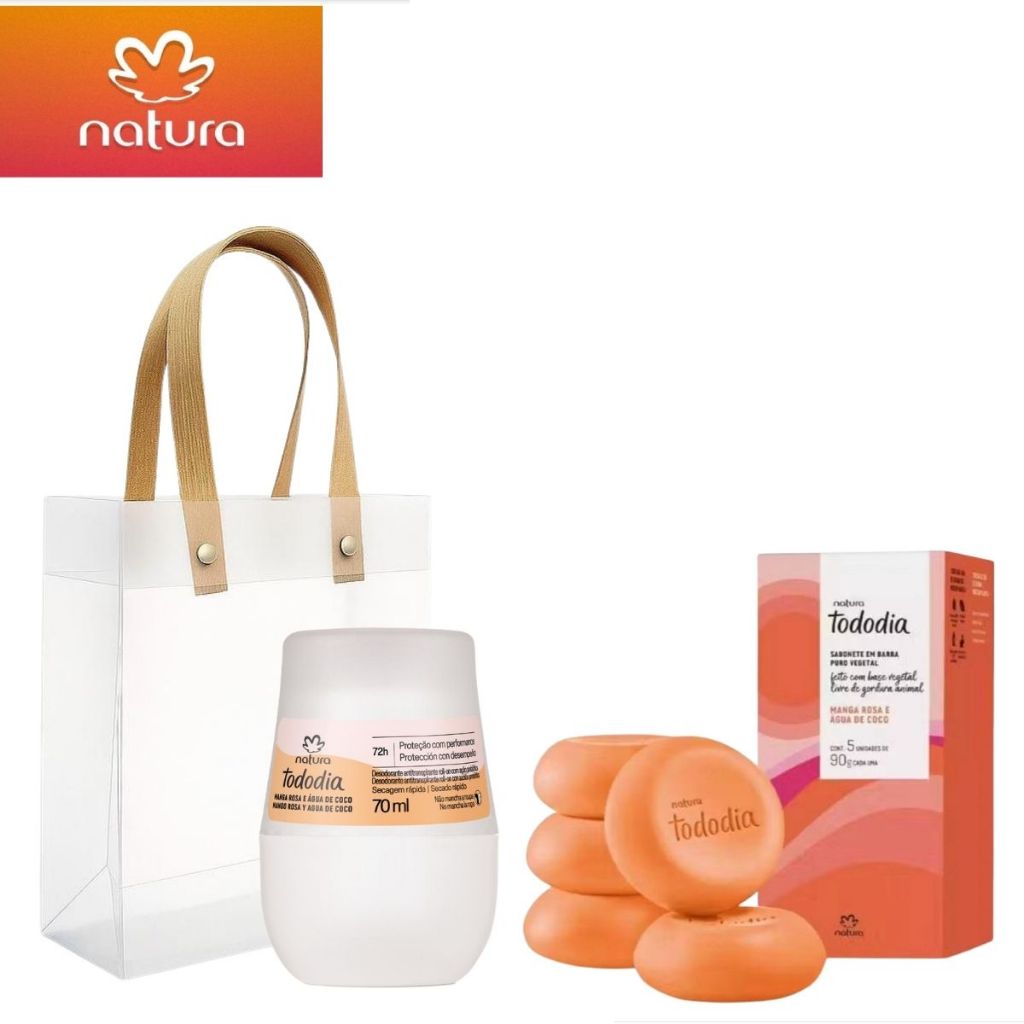 kit Sabonete Natura Tododia Manga Rosa E Água De Coco +Desodorante Antitranspirante Roll-On  Manga Rosa e Água de coco