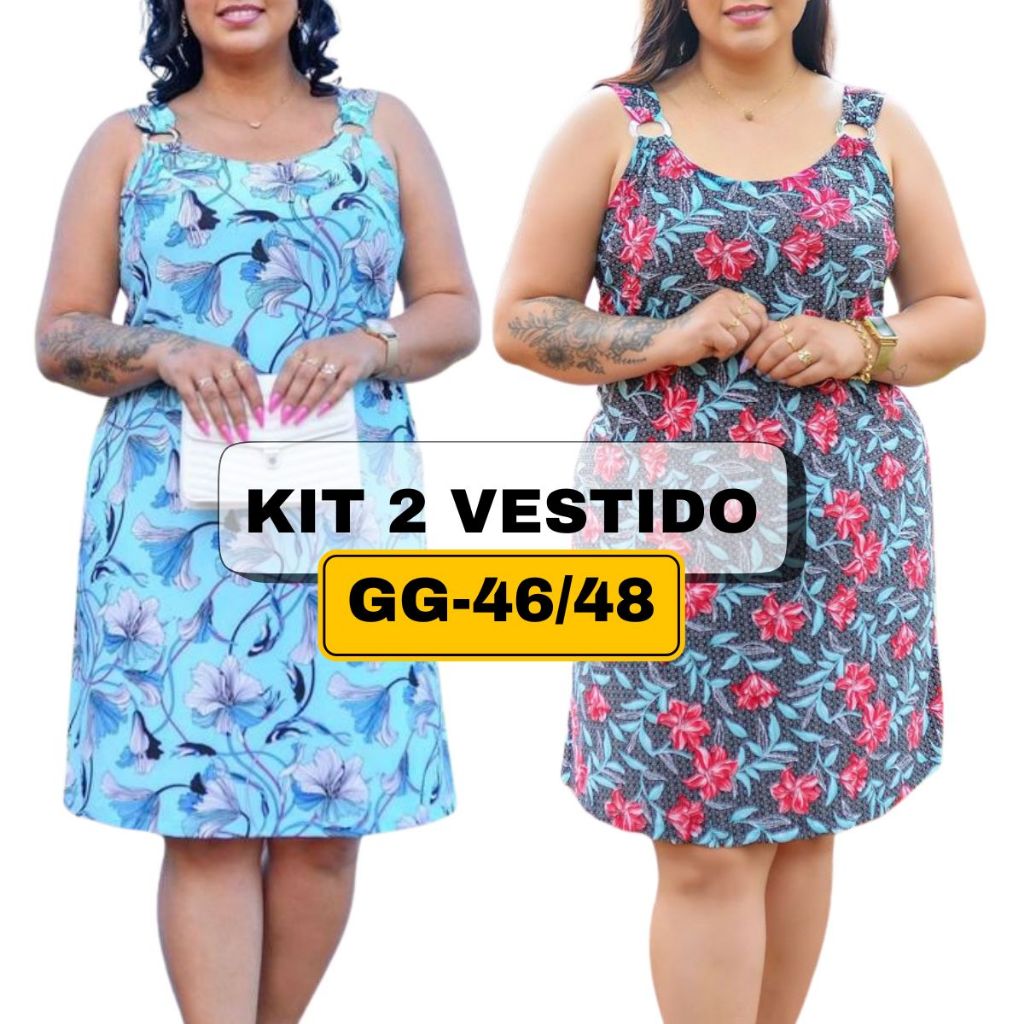 Kit 2 Vestidos Regata Plus Size GG (44/48) Feminino Malha Liganete Leve e soltinho