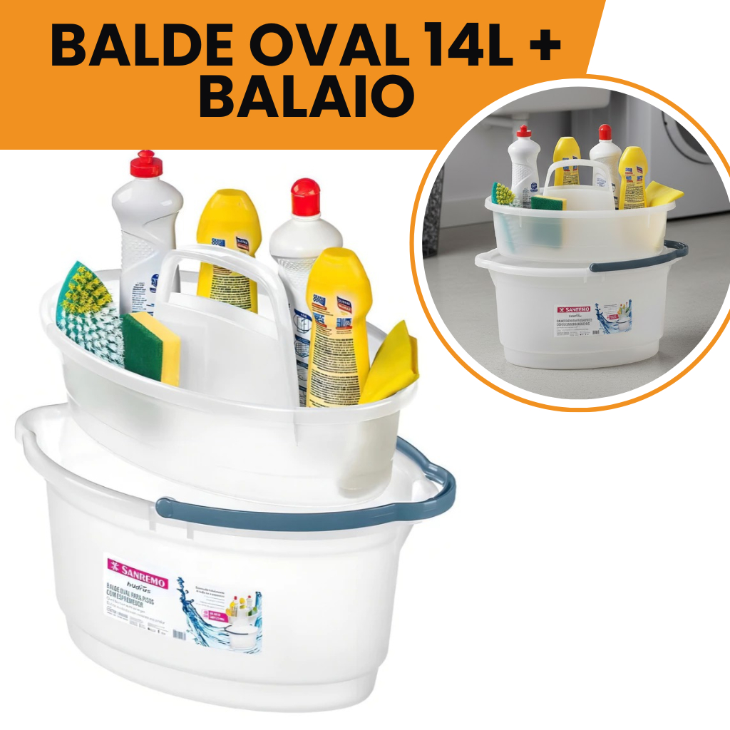 Kit limpeza Balde Oval 14L + Balaio (Suporte para produtos) em Oferta na Shopee