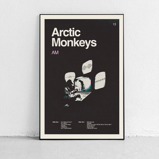 Quadros decorativos Poster Música Banda Arctic Monkeys Capa Álbum "AM" Preto com Tracklist (1 peça