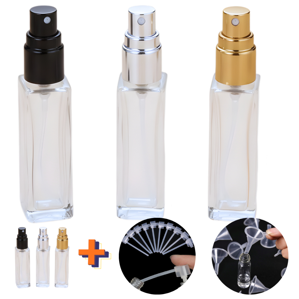Porta Perfume 3x 9ml Vidro Recarregável Spray Funil e Bico de Transferência Mini Frasco Portátil Viagem Bolsa