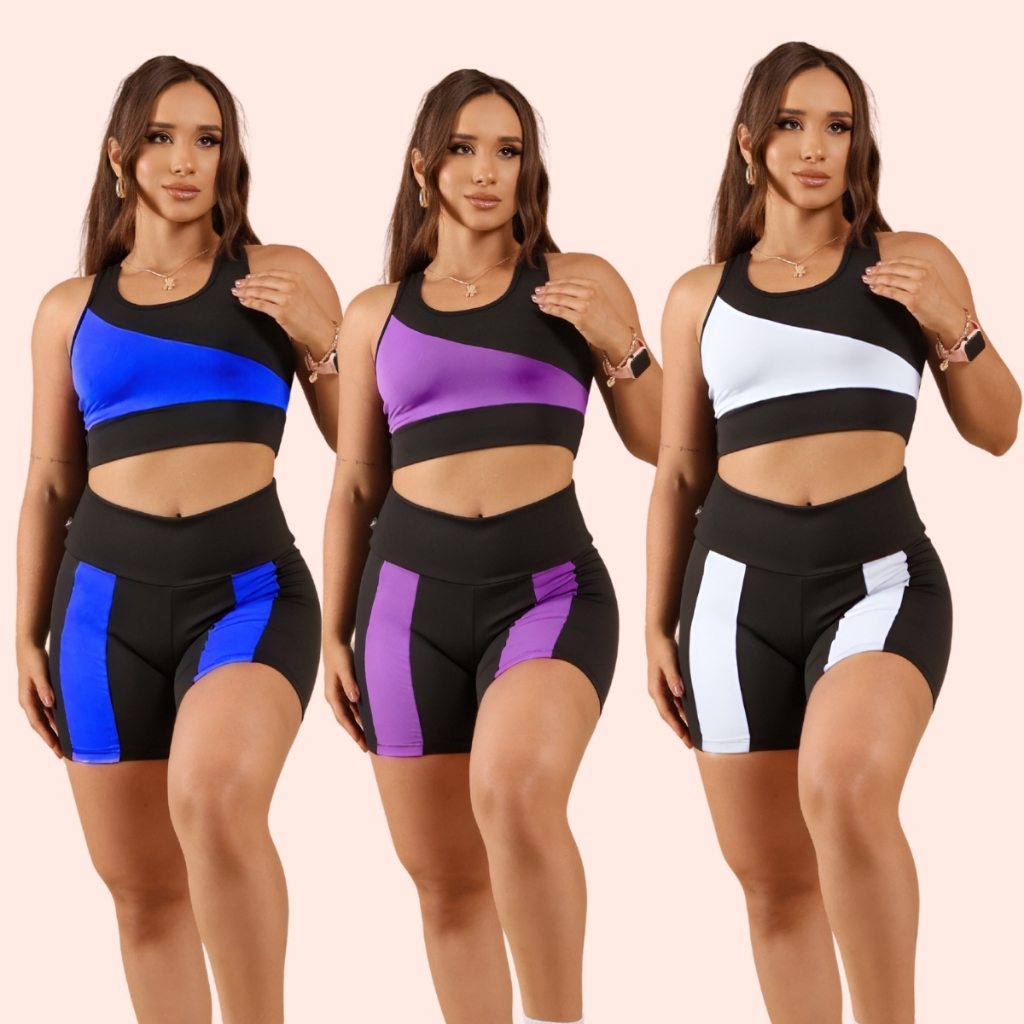 Kit Com 2 Conjuntos Fitness — Conjunto Feminino Suplex — Top + Short Com Compressão