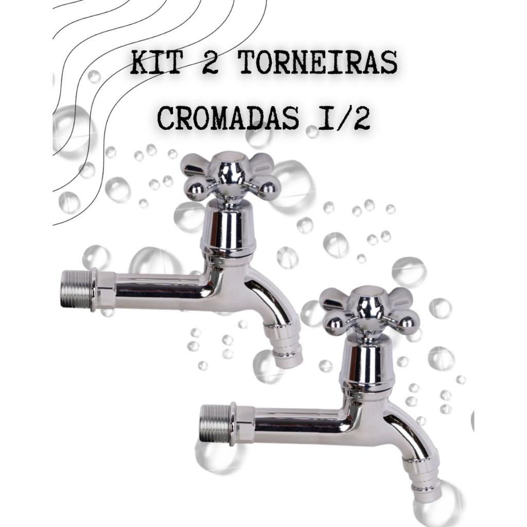 Kit 2 Torneira Cromada 1/2 Utilidade Para Cozinha Lavanderia Garagem Quintal