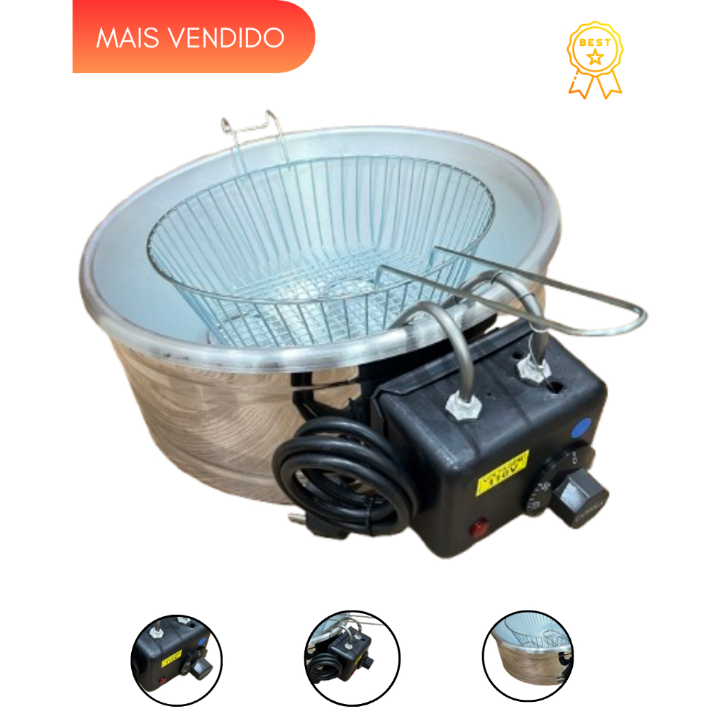 Fritadeira Elétrica Inox 5 Litros Industrial Residencial Profissional Redondo Tacho Frituras batata