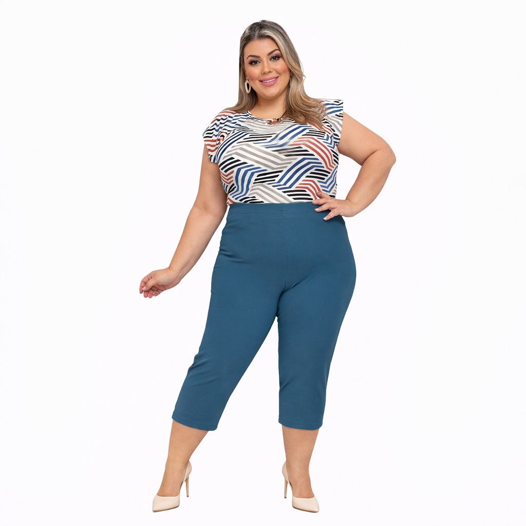 Capri De Gorgurão Feminino Gorgurinho Canelado Para Senhoras Gancho Alto Com Elastico Na Cintura