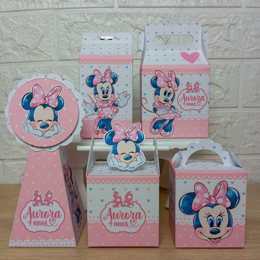 ENVIO RÁPIDO Kit Festa Minnie Rosa Aquarela Lembrancinha Aniversário Infantil - PEGUE E MONTE