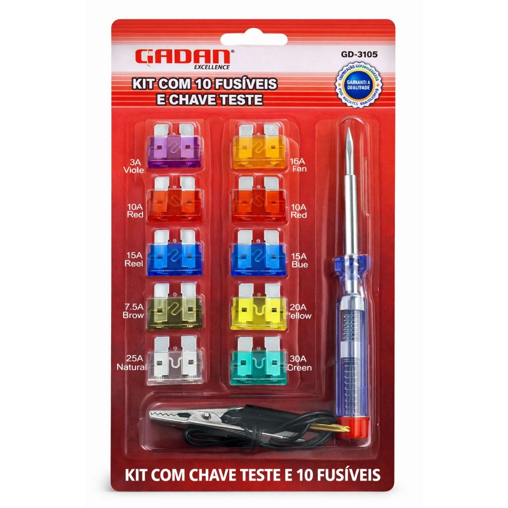 kit com 10 fusiveis + chave teste Jogo Fusíveis Para Automóveis Carros 10 Peças E Chave Teste10 Fusível Elétrico em Oferta na Shopee