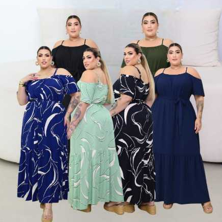VESTIDO FEMENINO LONGO CIGANINHA OMBRO A OMBRO SOLTINHO ELEGANTE PLUS SIZE FESTA PRAIA EVANGELICA ALÇA GROSSA 46 ATE  52