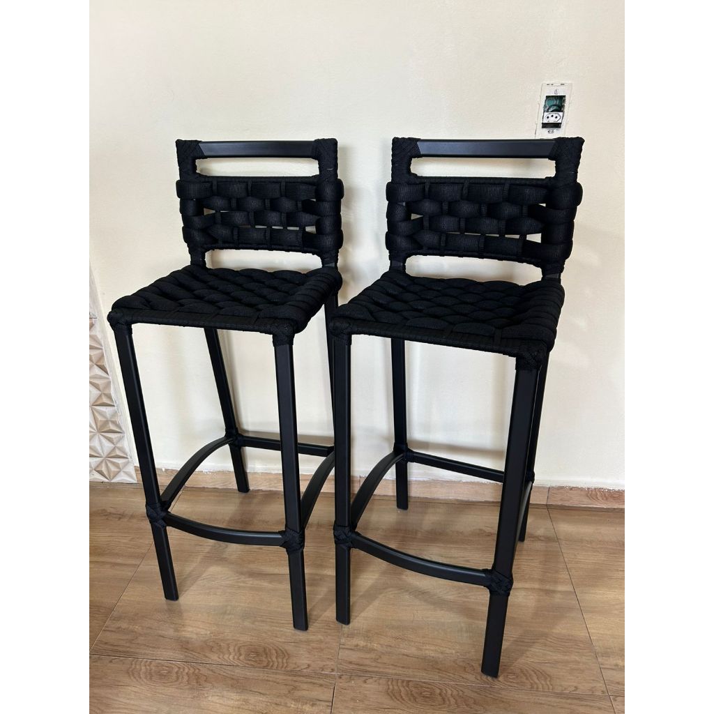 kit 2 banquetas alumínio e tricô náutico conforto estilo e durabilidade cozinha balcão área gourmet