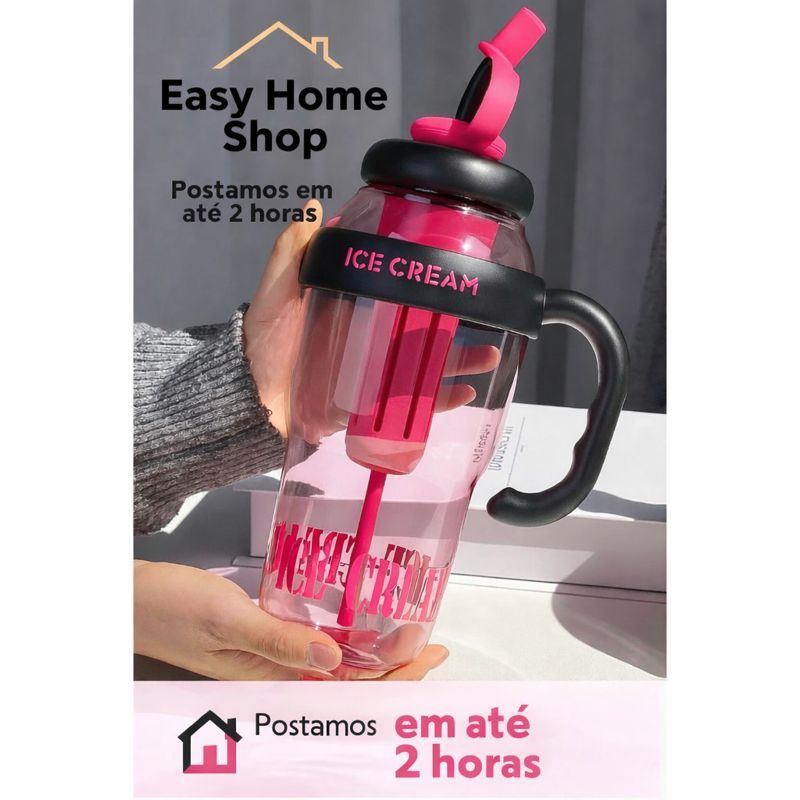 Garrafa de Água com Canudo de Silicone Grande com 1350ml Capacidade com Filtro Portátil ICE CUP