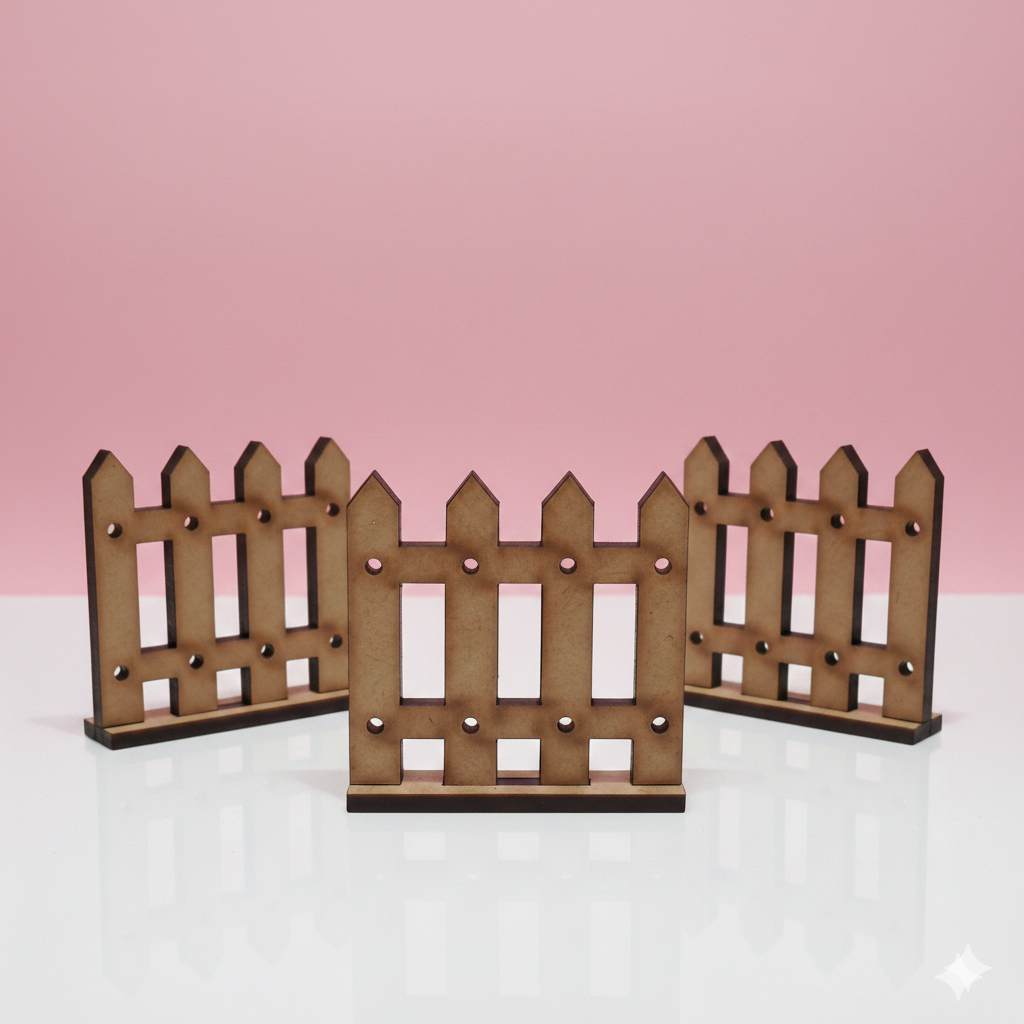 Aplique Cerquinha MDF com Pezinho 5x5cm | Decoração Festa Fazendinha |Mini Cerca MDF Para Caixa cenário Festa Fazendinha