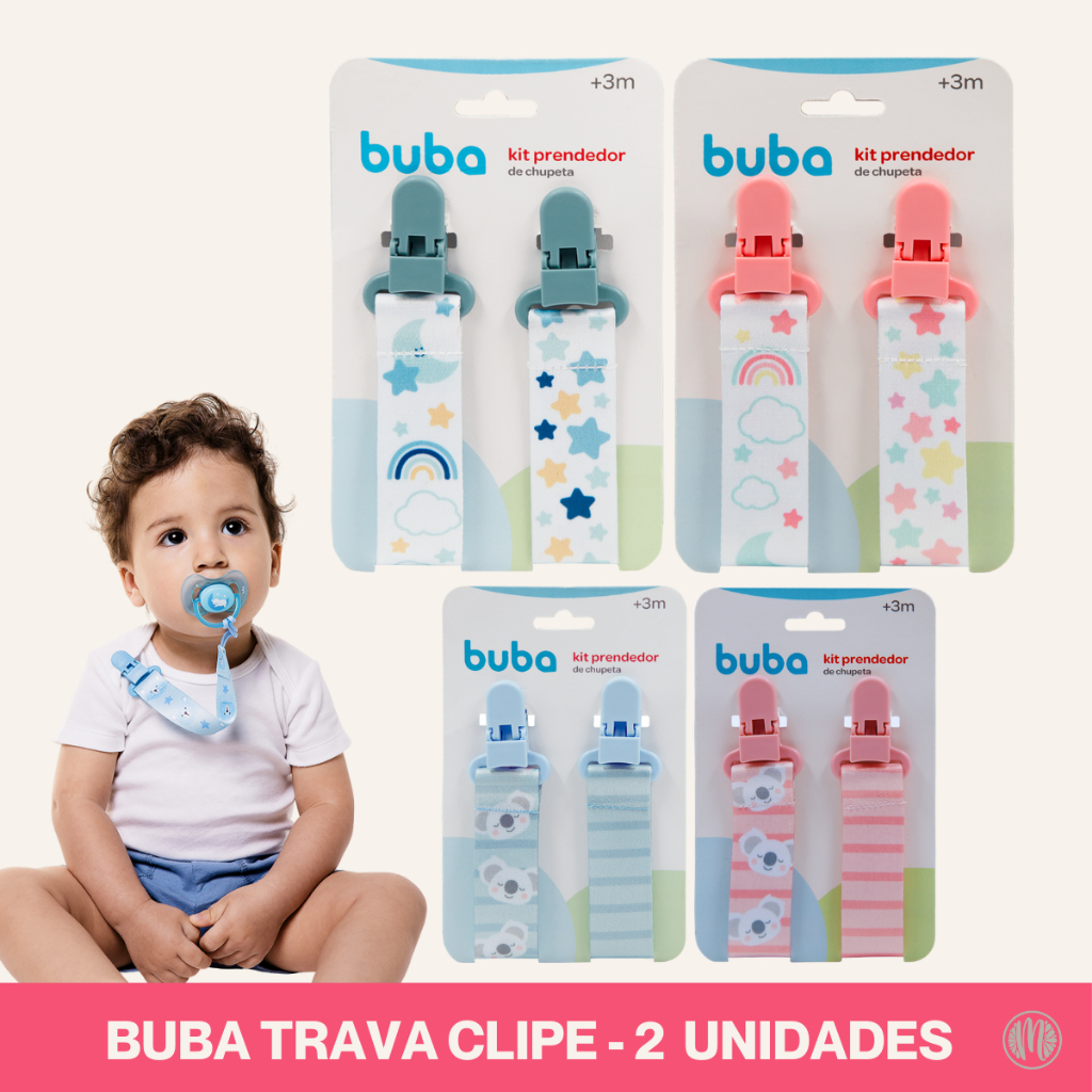 Kit 2 Prendedor De Chupeta Trava Com Clipe Buba Diversos em Oferta na Shopee