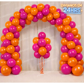 Kit 100 Balões Bexiga látex 6.5 Laranja e Rosa Fucsia Decoração Festa Enfeites Aniversário Eventos em Oferta na Shopee
