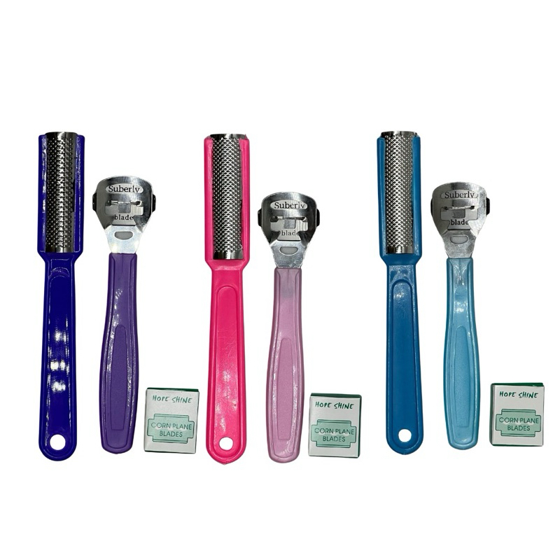Kit 3 Peças Pedicure – Raspador de Pé + Removedor de Calos + Lâminas • Cores sortidas • Envio aleatório conforme estoque