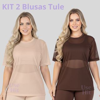 Kit 2 Blusa Feminina Transparente de Tule Manga Curta Blusão Academia Treino Fitness em Oferta na Shopee