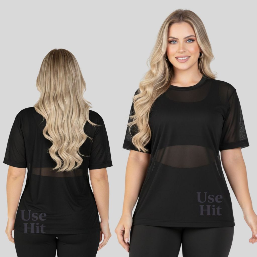 Blusa Feminina De Tule Transparente Academia Fitness Camisão