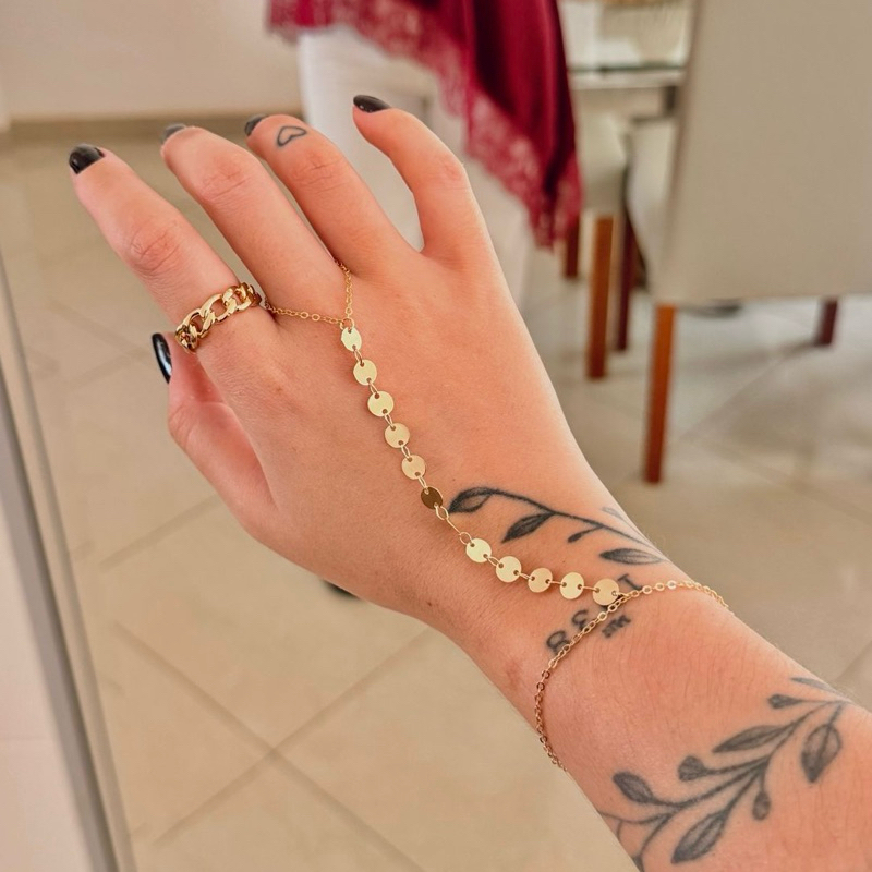 Pulseira de Mão Hand Chain Feminina Ouro 18k ou Prata 925 Semijoia em Oferta na Shopee