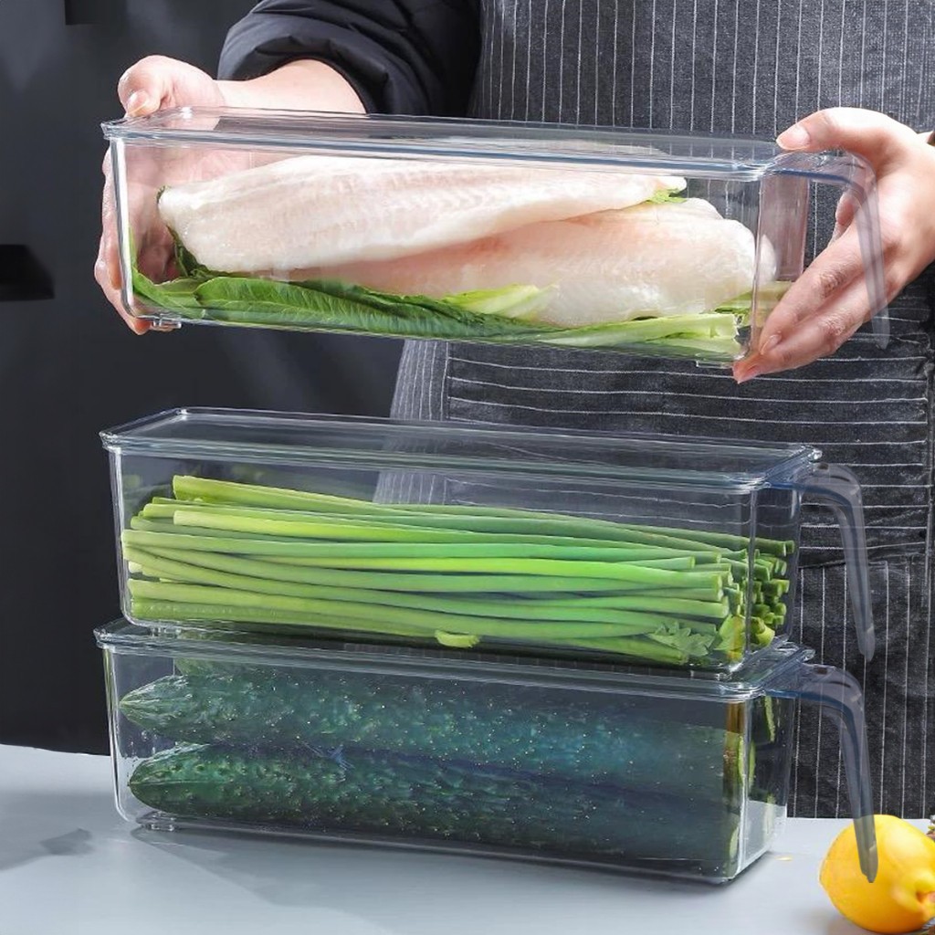 Caixa Organizador de Armazenamento de Geladeira Perfeita Com Tampa para Legumes Frutas Comidas e Bebidas