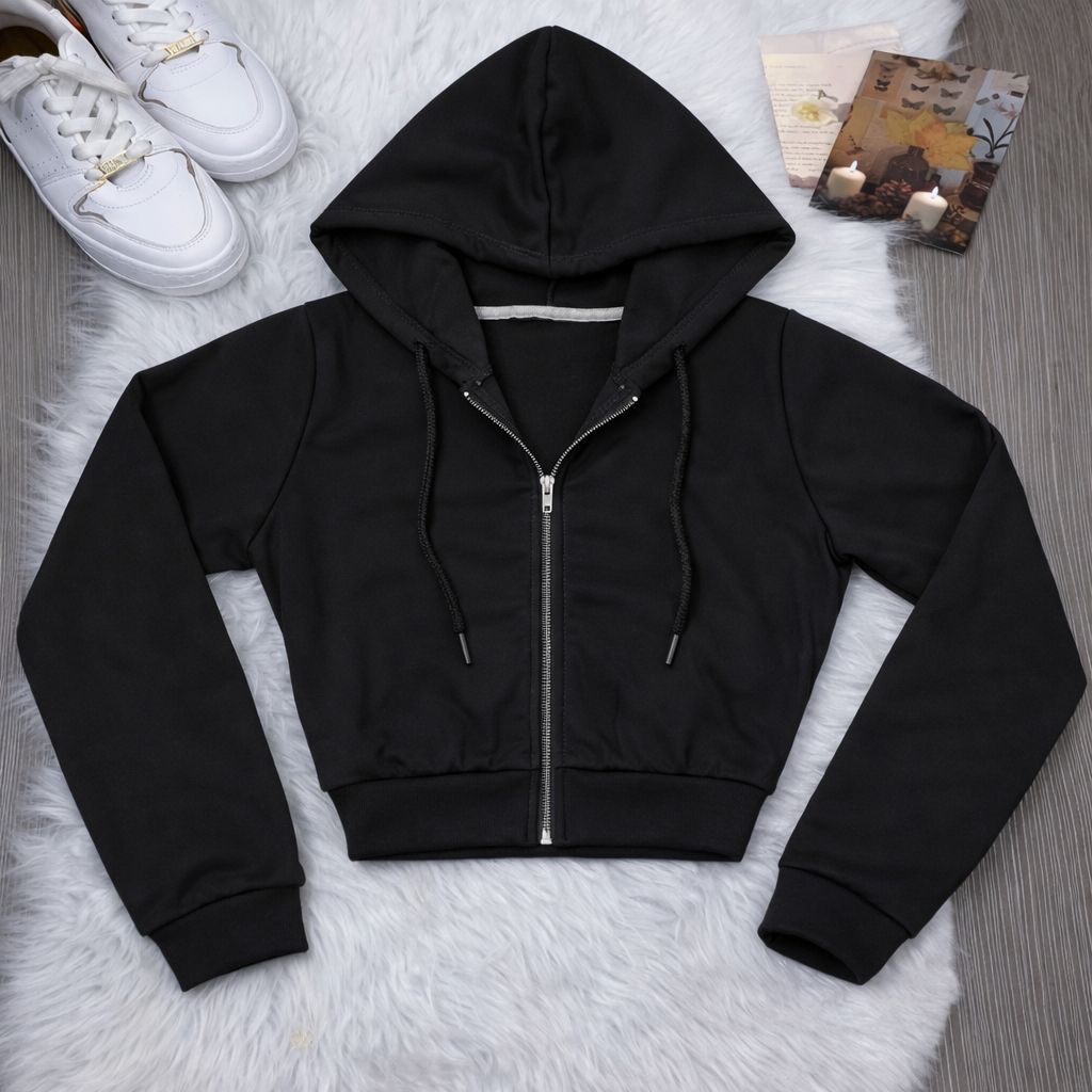 Blusa de Moletom Cropped Feminina Felpada Manga Longa com Capuz e zíper - Meia estação confortável em Oferta na Shopee