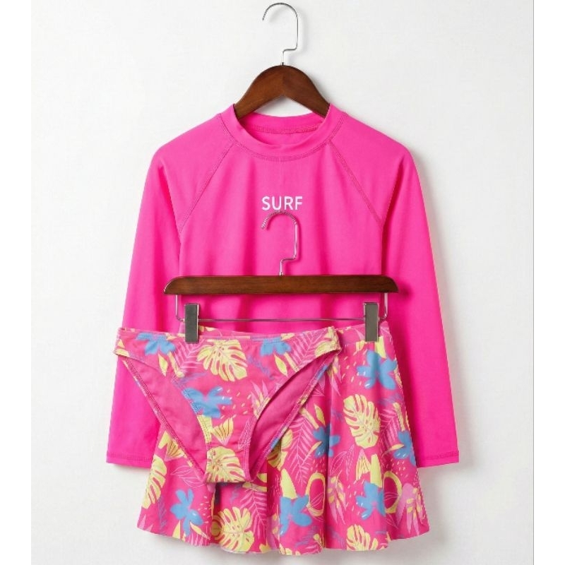 Conjunto Praia Juvenil 3 Peças com Proteção UV | Blusa Térmica + Calcinha + Saia | Poliamida Premium | Moda Praia Teen