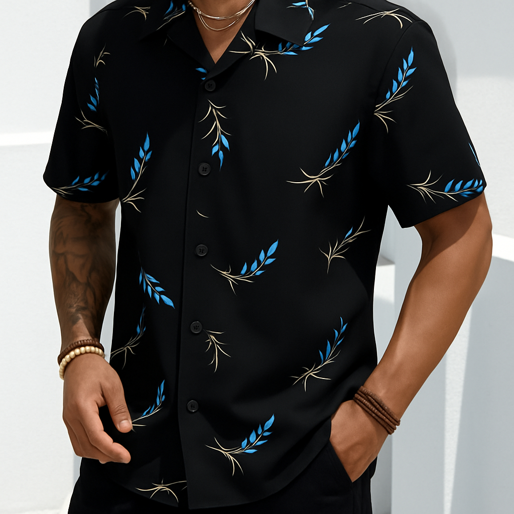 LOJA KRYSTAL Camisa Floral Havaiana Praia Verão Masculino Manga Curta De Botão
