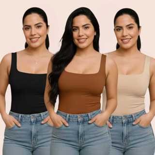 Kit 3 Blusinha Regata Feminina Decote Quadrado Moda Blogueira em Oferta na Shopee