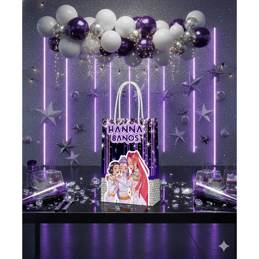 Sacolinha (P) | Sacola Guerreiras do KPOP Huntrix Personalizada | Lembrancinha de Aniversário | PEGUE E MONTE