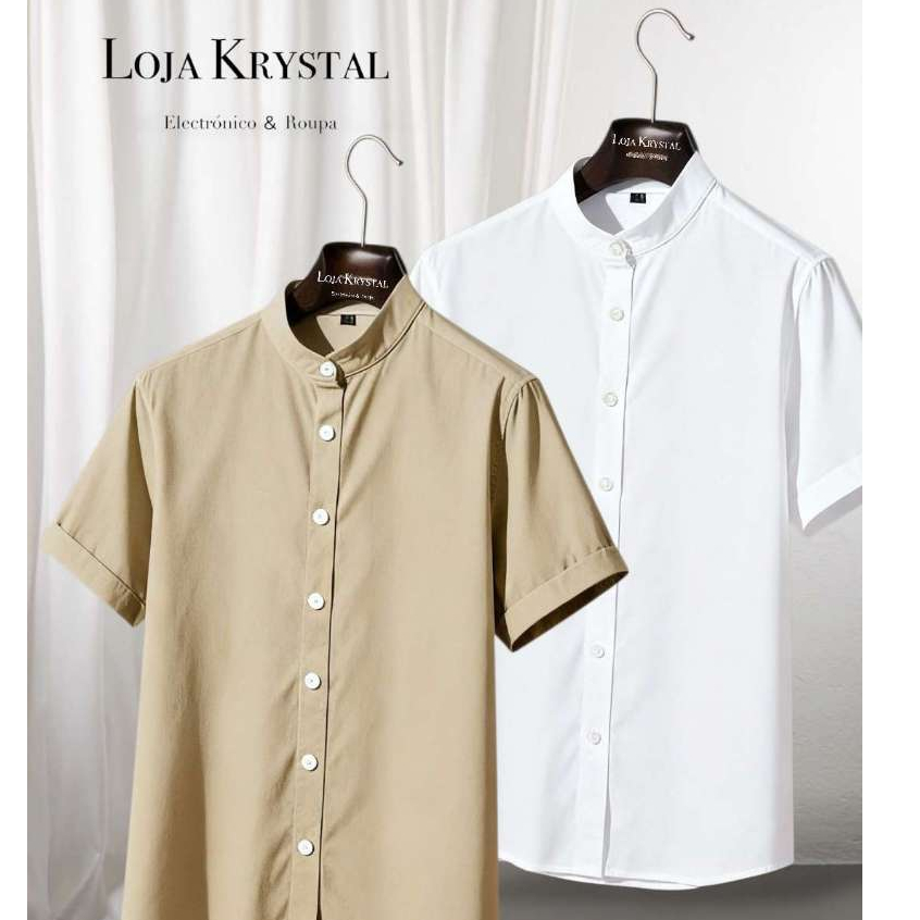 JL  .  Kit2 Camisa padre masculina gola pastor social casual viscolinho algodão manga curta moda lux