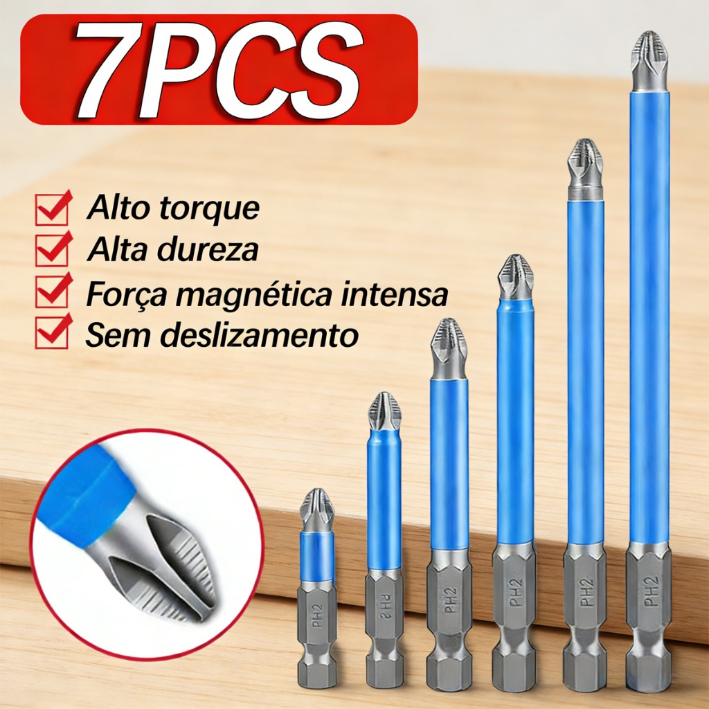 kit 7 Bits de Chave Phillips Magnético Impacto PH2 Anti-Derrapante para parafusadeiraCom Imã Sextavado em Oferta na Shopee