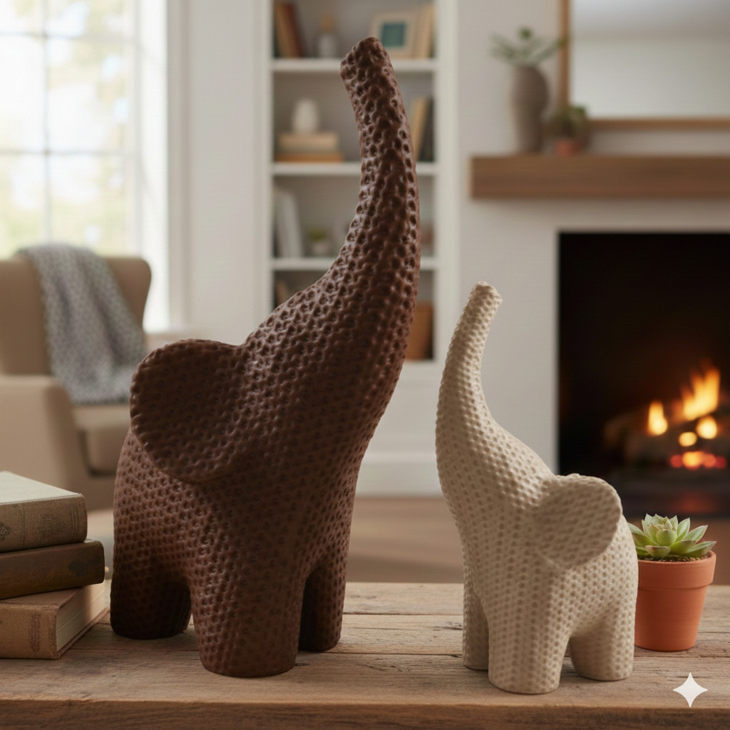 Elefante Decorativo Efeito Crochê – Enfeite de Mesa Artesanal, Presente Criativo e Moderno em Oferta na Shopee