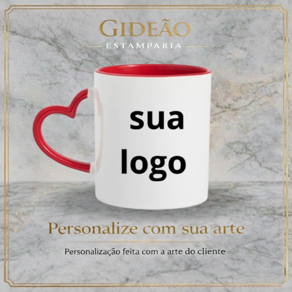 caneca personalizada de alça de coração colorida - porcelana 325ml - alta qualidade