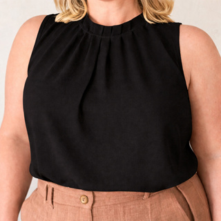 BLUSA FEMININA PLUS SIZE ELEGANTE REGATA GOLA ALTA TECIDO DUNA  MODA EVANGÉLICA CONFORTÁVEL DO GG AO G2 TENDÊNCIA 2 em Oferta na Shopee