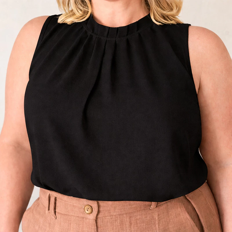 BLUSA FEMININA PLUS SIZE ELEGANTE REGATA GOLA ALTA TECIDO DUNA MODA EVANGÉLICA CONFORTÁVEL DO GG AO G2 TENDÊNCIA 2