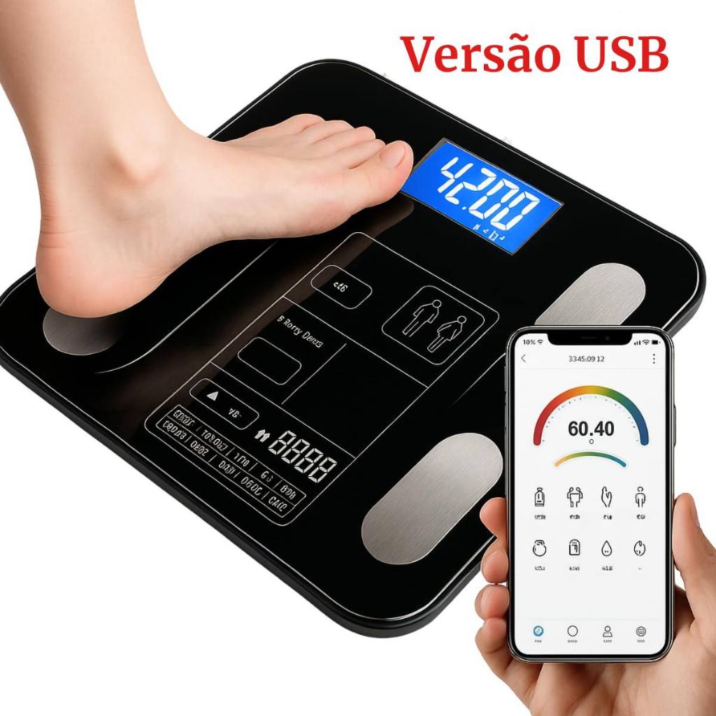 Balança Inteligente com Bioimpedância 180kg Integrado e Capacidade de até Profissional UBS