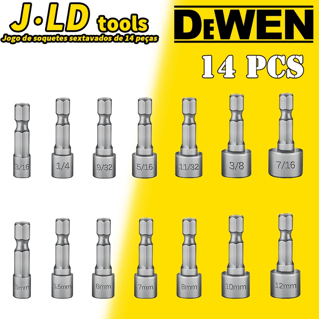 Jogo de soquetes sextavados de 14 peças, jogo de soquetes para chave de fenda, 5 a 12 mm, jogo de bits sextavados em Oferta na Shopee