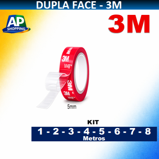 Fita Dupla Face Extra Forte 5mm da 3M Pronta Entrega Kit 1, 2, 3, 4, 5, 6 ,7 e 8 metros