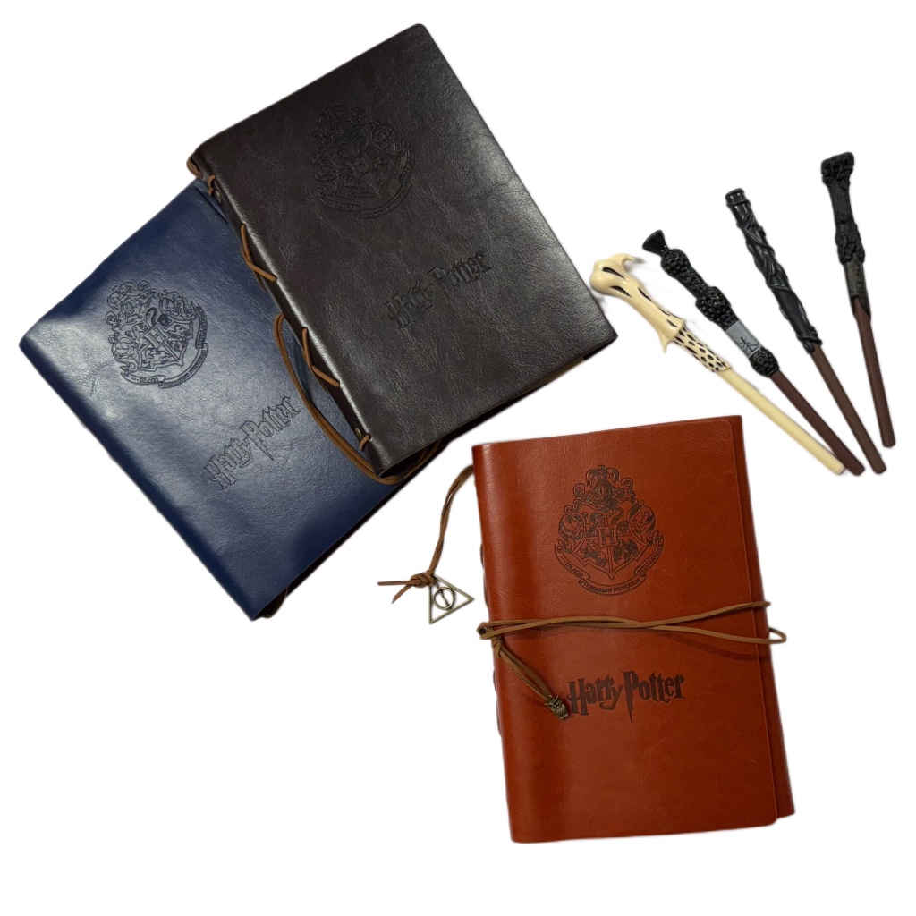 Caderno Harry Potter Fichário Capa de Couro sintetico + Caneta Varinha Mágica | Escolar Kwaii ✨
